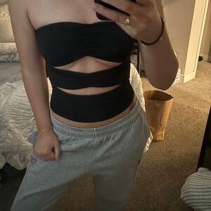 Black Strapless Cutout Top